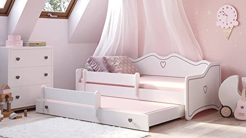 Dmora Singolo per Bambini, Divano Letto con Secondo Estraibile, Lettino con Decorazione e Protezione anticaduta, cm 164x88h70, Colore Bianco e Grigio, Legno : Casa e cucina