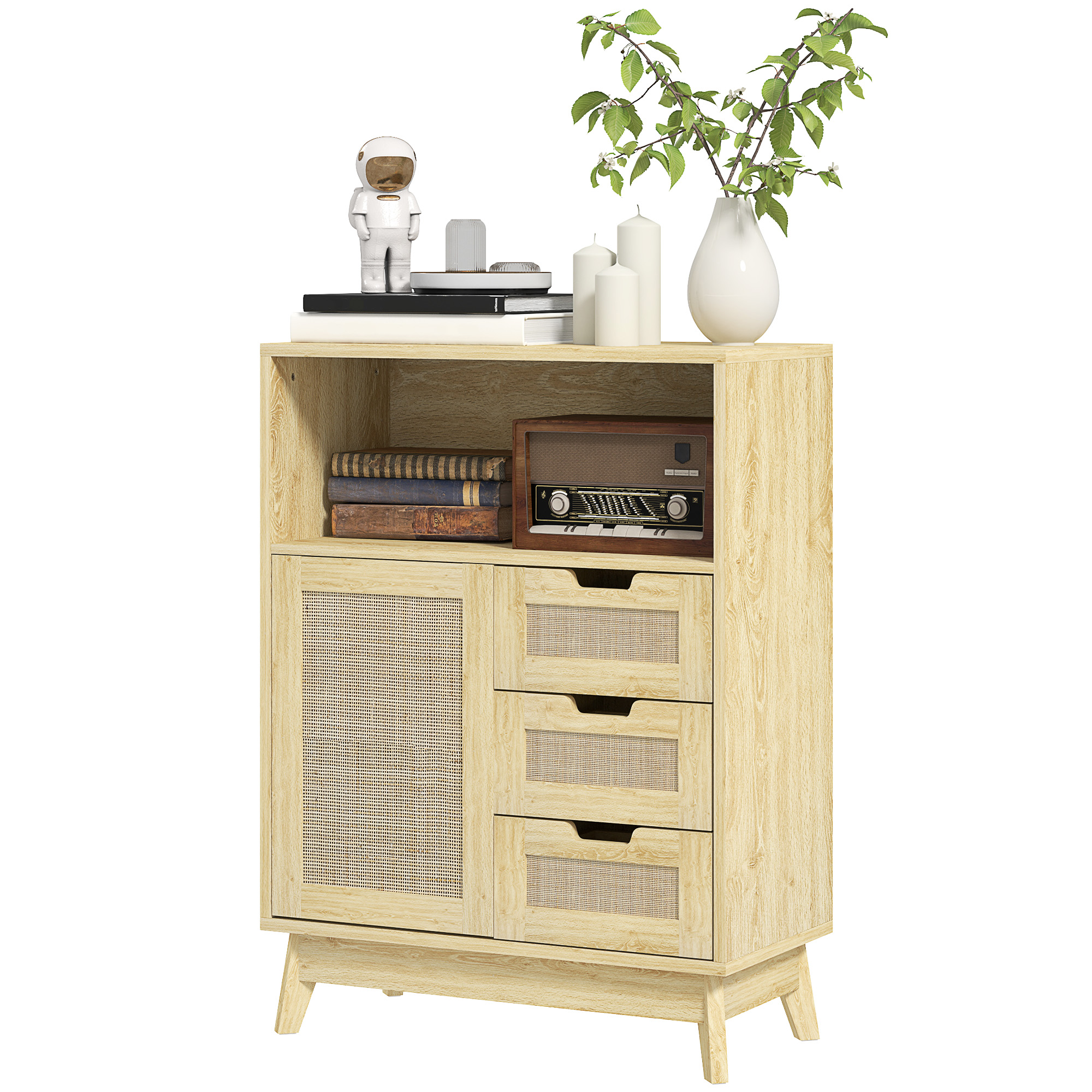 HOMCOM Buffetschrank Aufbewahrungsmöbel mit 3 Schubladen und verstellbarem Regal für Wohnzimmer Küche 60 x 30 x 81 cm Naturholz