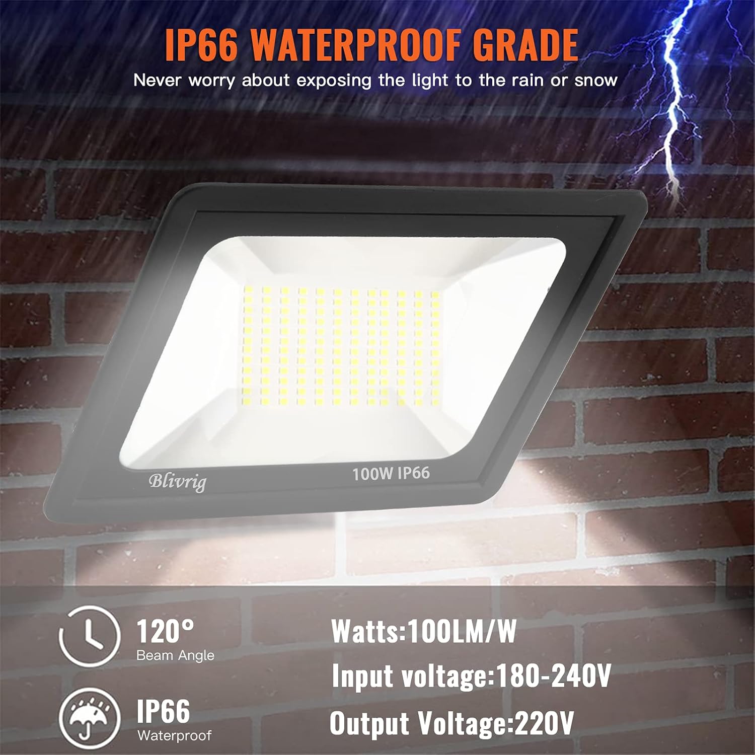 LED Strahler Außen 100W 10 Stück, LED Strahler Flutlicht 100W, 10000LM Superhell Außenstrahler 6000K Kaltweiß Fluter Flutlicht IP66 Wasserdicht Aussenstrahler, Außenlampe Hinterhof, Garage, Flur