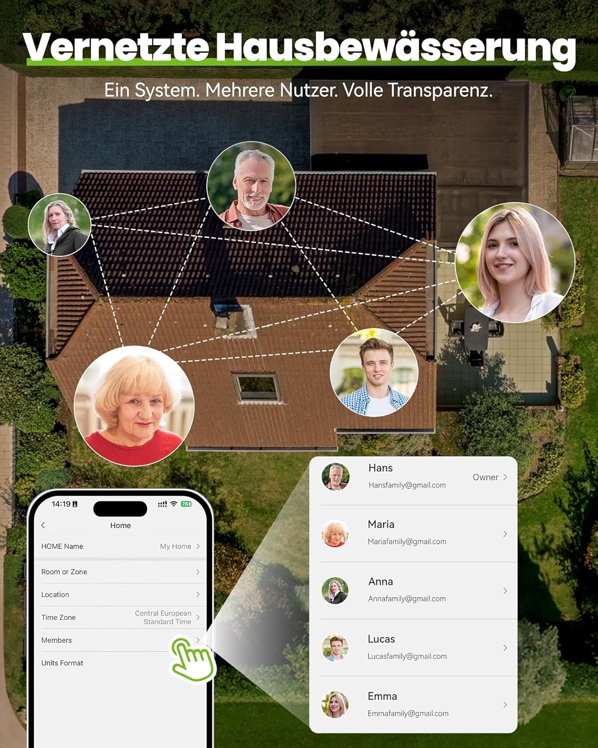 RAINPOINT Bewässerungscomputer WLAN mit 4 Ausgängen, Messing Ein- und Ausgang, Bewässerungsuhr 4 Zonen mit wetter- & bodenbasierter Steuerung, App- & Sprachsteuerung für Garten und Rasen