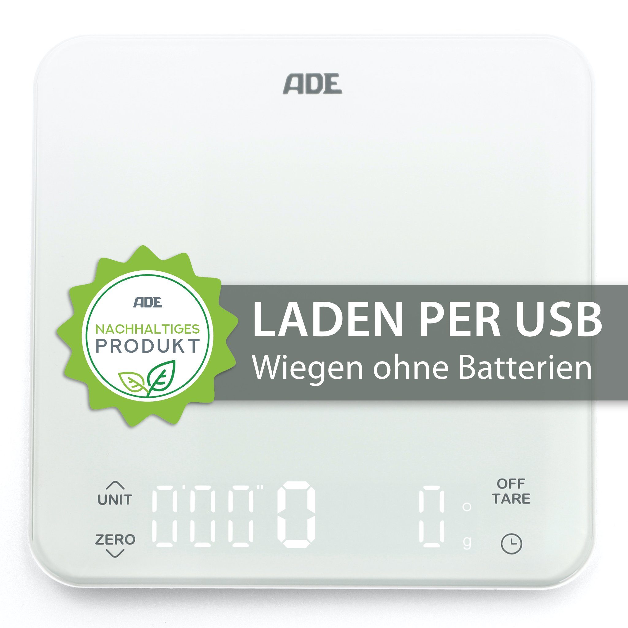 Küchenwaage KE2100 Digitale Waage mit Akku (Aufladen per USB-Kabel)