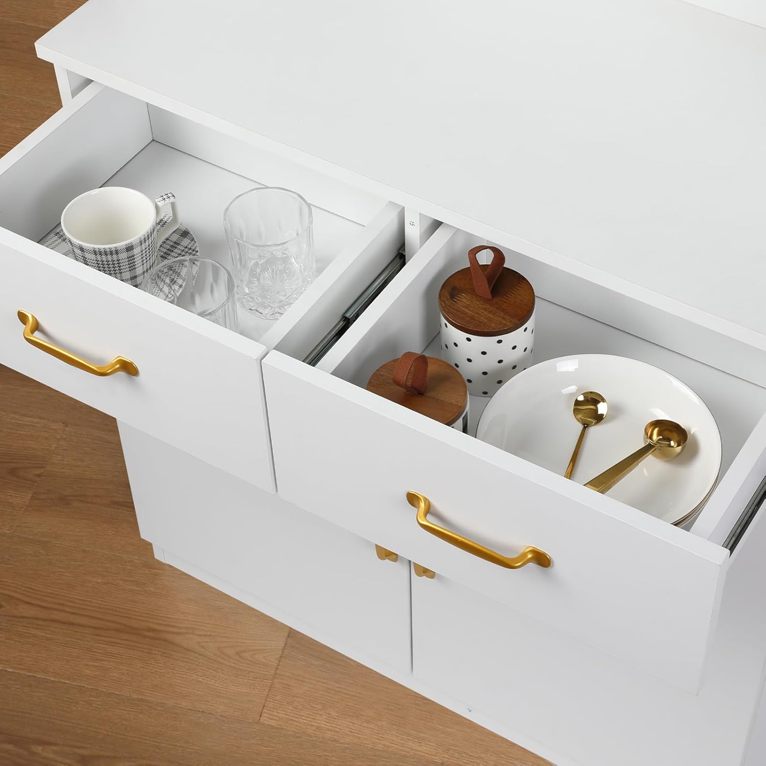 VOWNER Credenza Cucina Alta, Cucina Dispensa, Mobile Buffet, Mobile Dispensa con 4 Armadietti, Armadio Dispensa, 2 Ripiani Regolabili, MDF, 80L x 40W x 181H cm (Bianco)