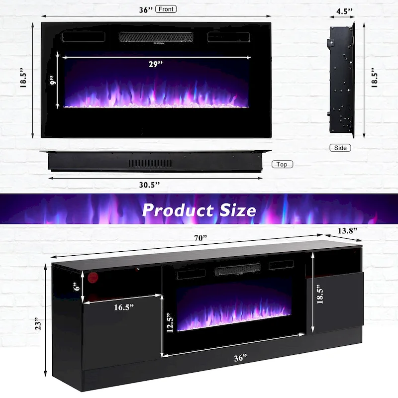 70 Fireplace TV Stand with 36 Electric Fireplace