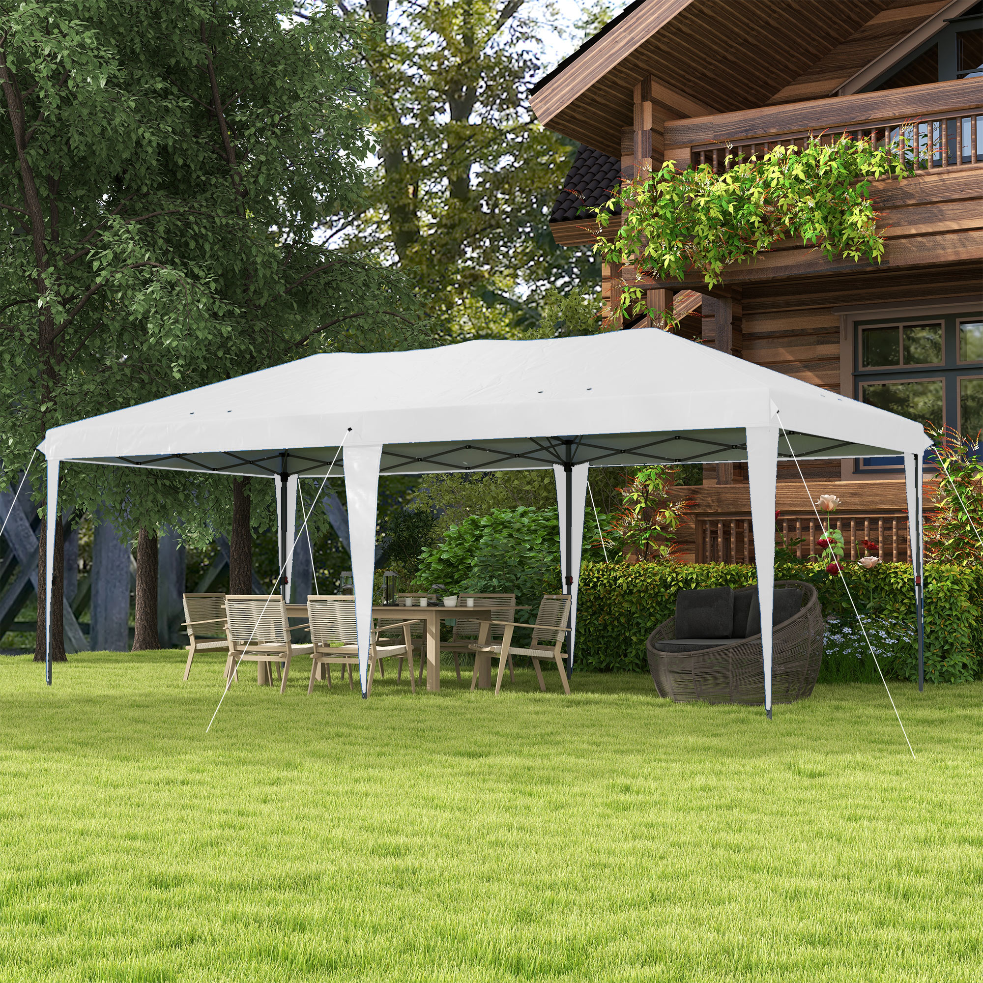 Outsunny Faltpavillon Gartenzelt Partyzelt,  faltbar, wetterbeständig, 5,9 m x 2,95 m x 2, m, Weiß