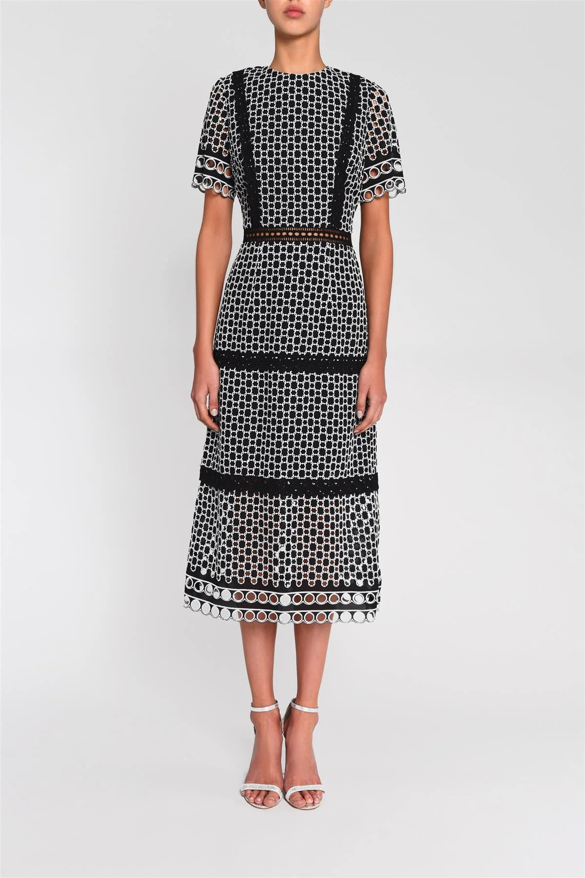 Black White Chelsea Broderie Midi Dress