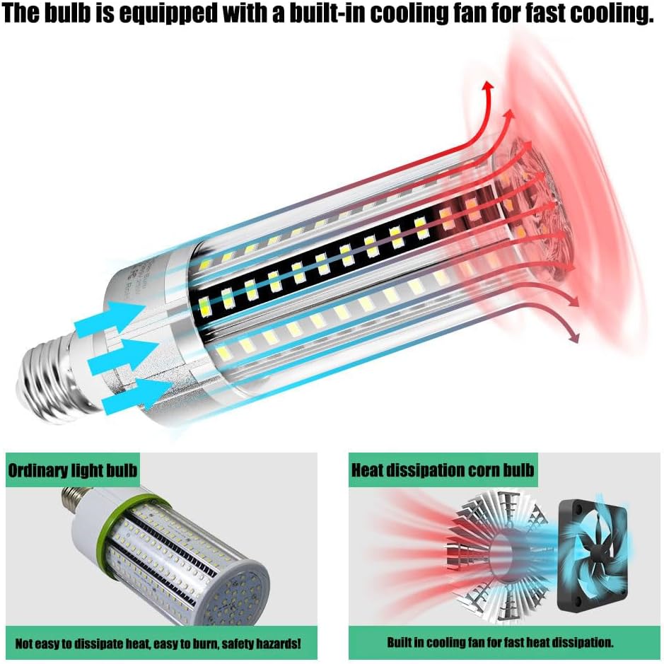 E26/E27 LED-Leuchtmittel, kommerzielle Glühbirnen mit hohem Lumen, eingebauter Lüfter, 50 Watt, 5000 lm, 360° Abstrahlwinkel, 3000 K 6000 K AC 100 V ~ 277 V (10er-Pack)