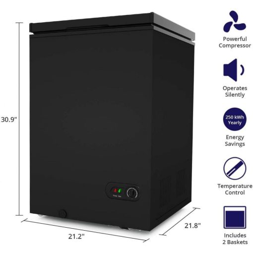 Northair Chest Freezer �C 3.5 Cu Ft with 2 Removable Baskets �C Reach In Freezer Chest �C Quiet Compact Freezer �C 7 Temperature Settings �C Black