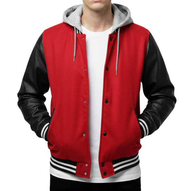 12 Pack Men's Midweight Hooded Varsity Jacket �C  Red / Black