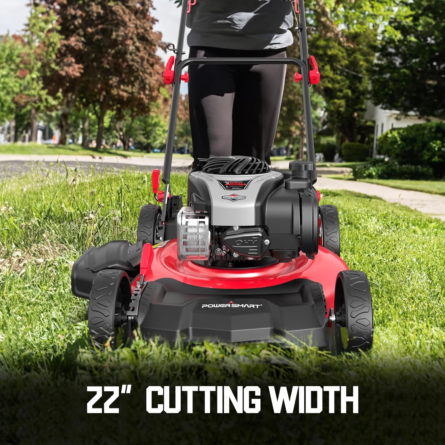PowerSmart Self Propelled Gas Lawn Mower  22-Inch with 140cc Briggs and Stratton E550 Engine 3-in-1 Rear-Wheel Drive Lawnmower with Bagging
