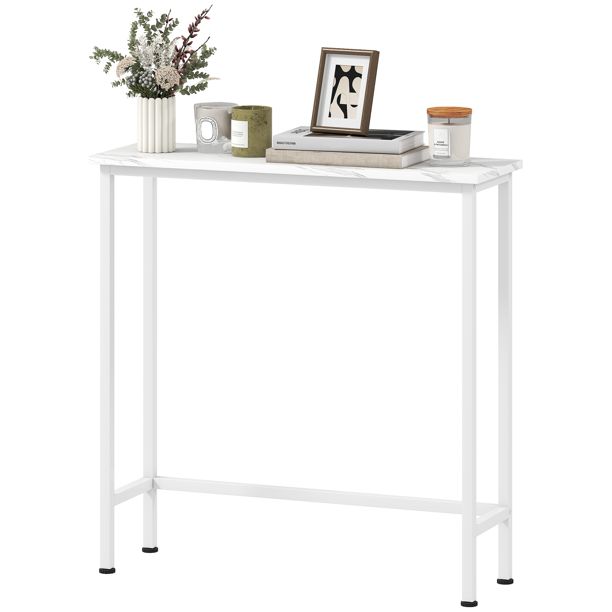 HOMCOM Konsolentisch Flurtisch mit verstellbar Fußpads, Kippschutz 75 x 24 x 76 cm für Kleinen Raum Weiß