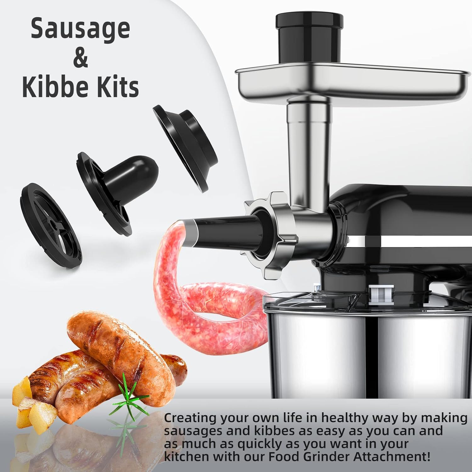Homlee 3 in 1 Küchenmaschine 1800W Multifunktionale Knetmaschine 6-stufige Gescheindigkeit Mixer, mit Fleischwolf, 1.5L Saftpresse, 5.5L Edelstahlschüssel Teigmaschin