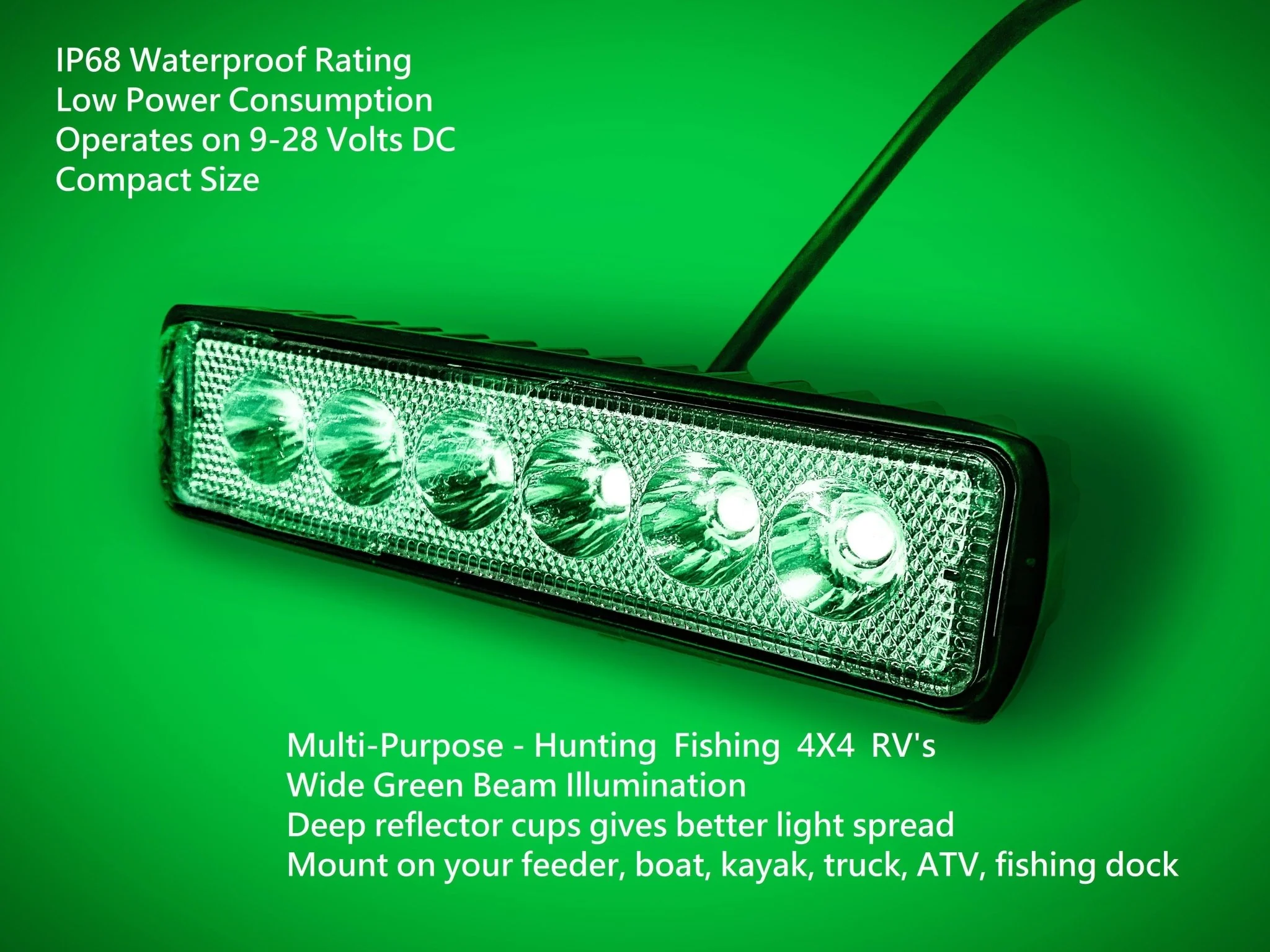 Green Blob Hog Feeder, Boat, Flounder and Flood Light Bar 12V LED Bar Light with 15ft Cord