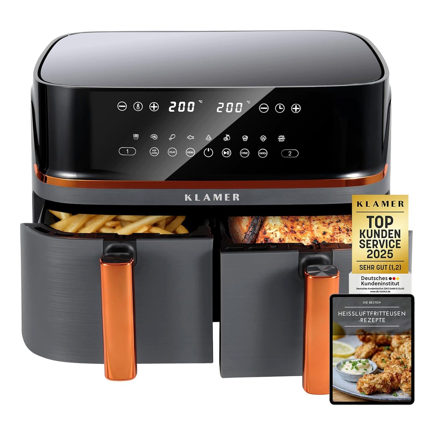 Heißluftfritteuse Heißluftfritteuse Duo 9 L – Doppelkammer Airfryer mit 2 Körben