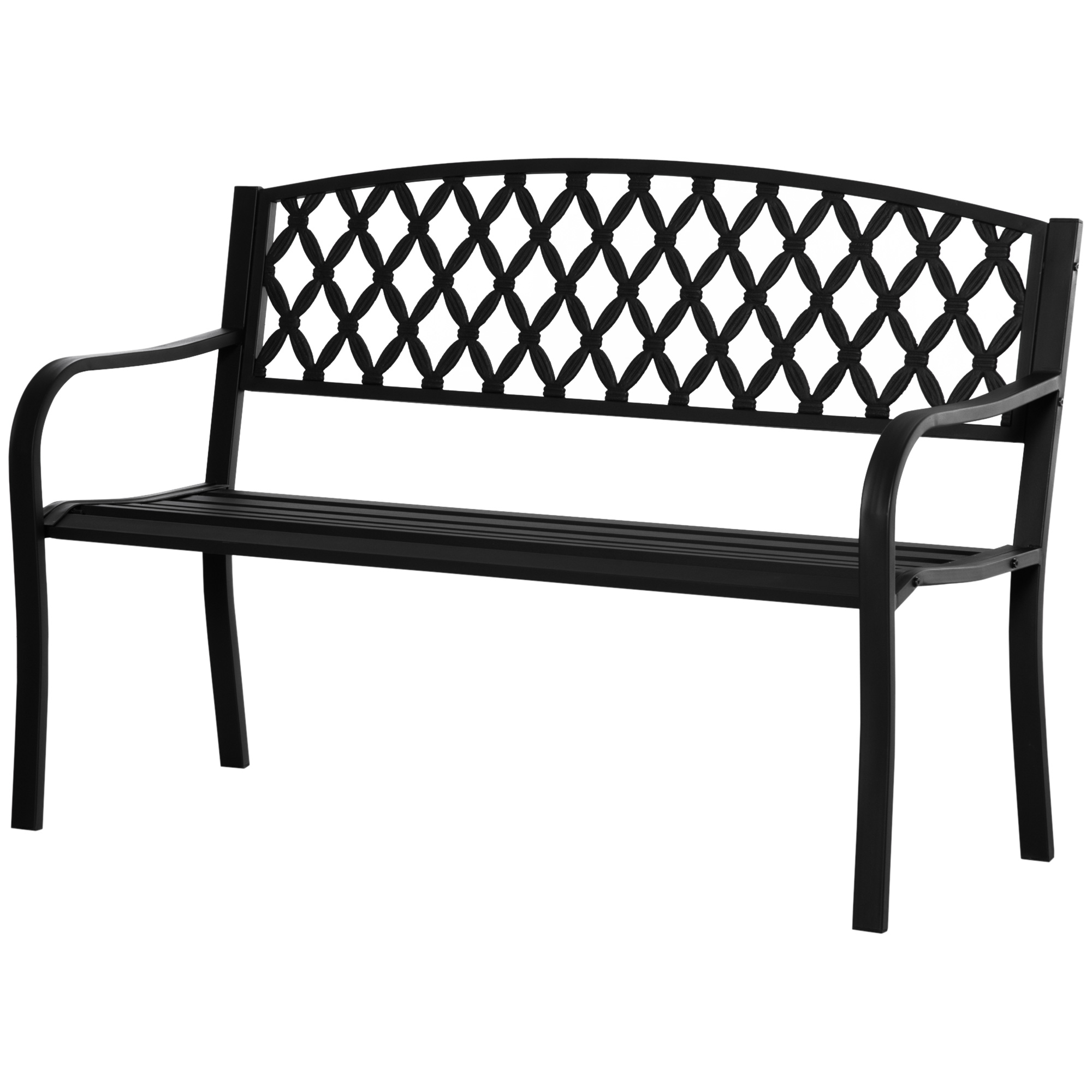Outsunny Gartenbank im Freien 2 Personen mit Armlehnen aus Stahl und Gusseisen, 128x58,5x89cm, Schwarz