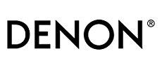 Testo che mostra il nome del marchio ?DENON? in lettere maiuscole nere su sfondo bianco.