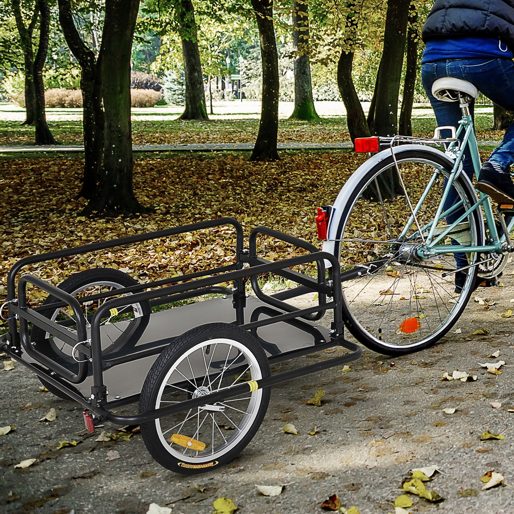 HOMCOM Fahrradanhänger Lastenanhänger für Fahrrad 40 kg Belastbarkeit Transportanhänger Handwagen Kupplung Stahl Schwarz 139 x 71,5 x 49 cm