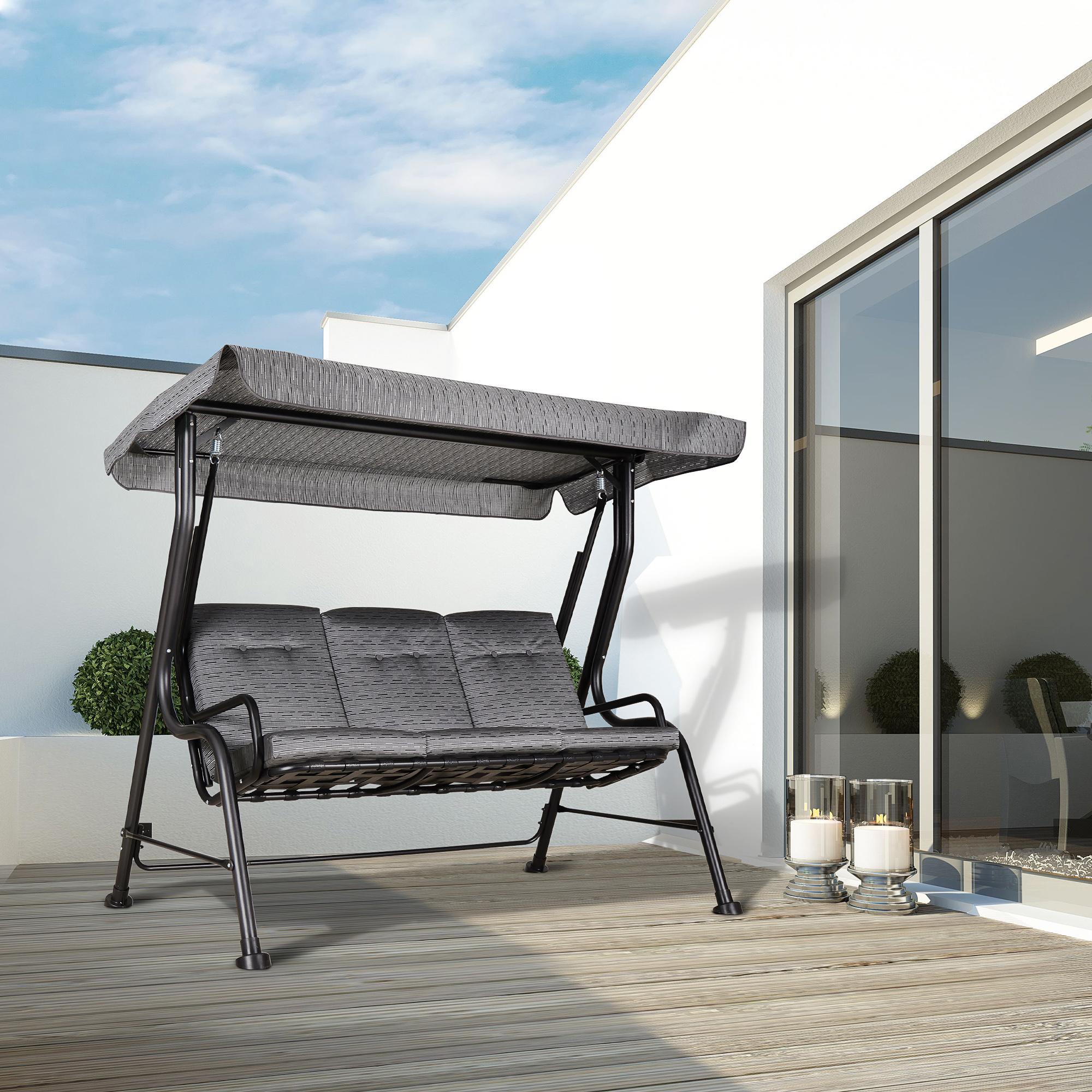 Outsunny Hollywoodschommel 3-zitten tuinschommel verstelbare zonnedak Textileen
