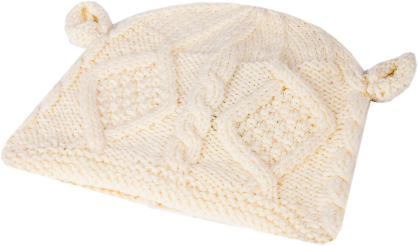 Handknit Children's Hat With Ears  , Natural
