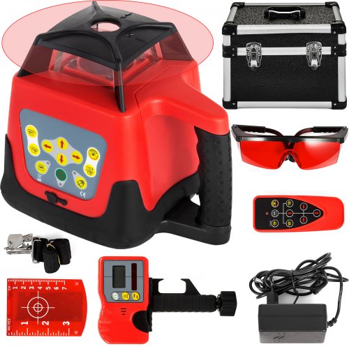 VEVOR Rotationslaser Professional max Arbeitsbereich 500 m roter Linienlaser 360 Grad Laser Höhenmesser Wasser- und staubdicht Außenbereich