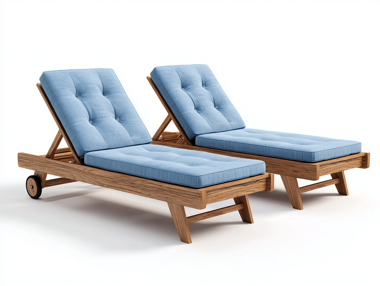 Sonnenliege Set Holz 195x70x90 cm - naturfarben-blau - modernes Design für Garten und Terrasse mit verstellbarer Rückenlehne und Rollen