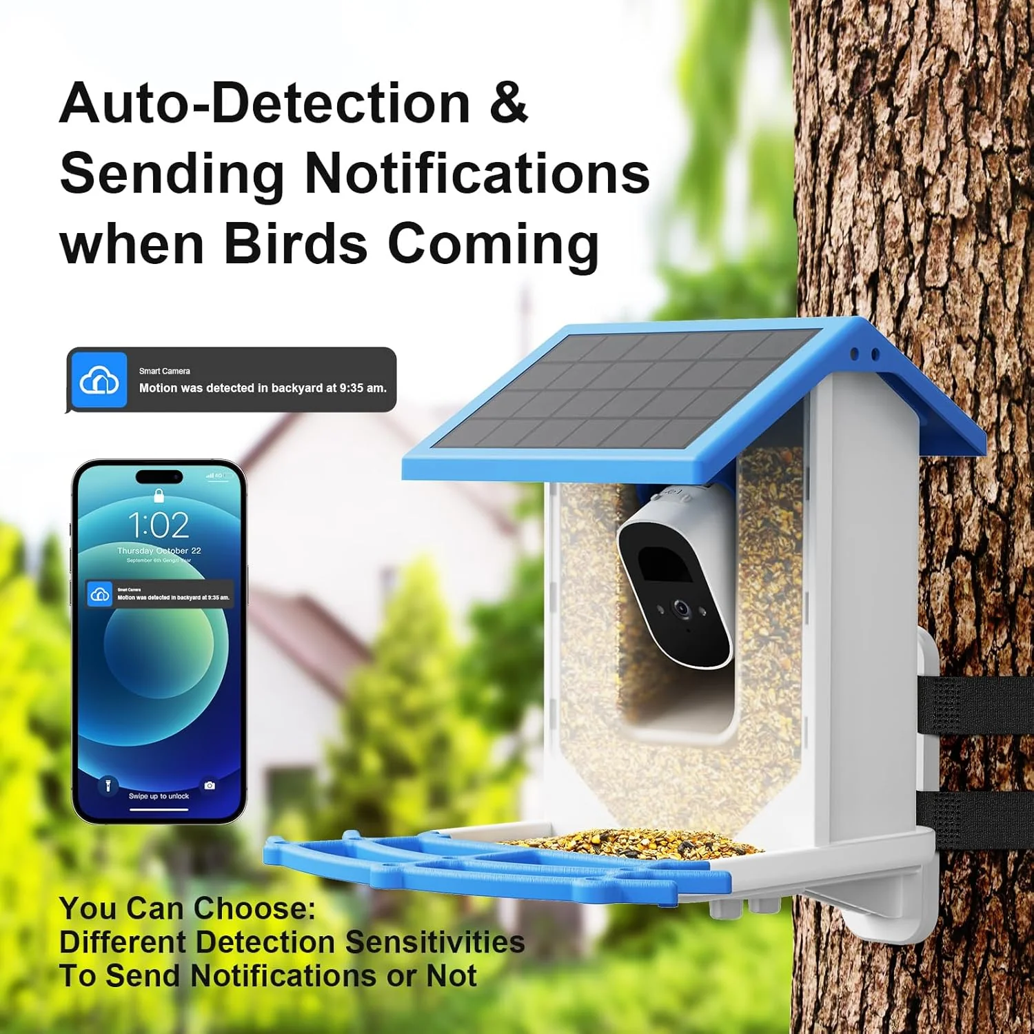 Smart Bird Feeder Camera - 4MP 2.5K Full HD, 64G TF Card Included, Solar Powered Wireless, Auto Capture Bird Video & Notify Detected Birds, AI Identify 11000+ Birds Feed Watching Camera