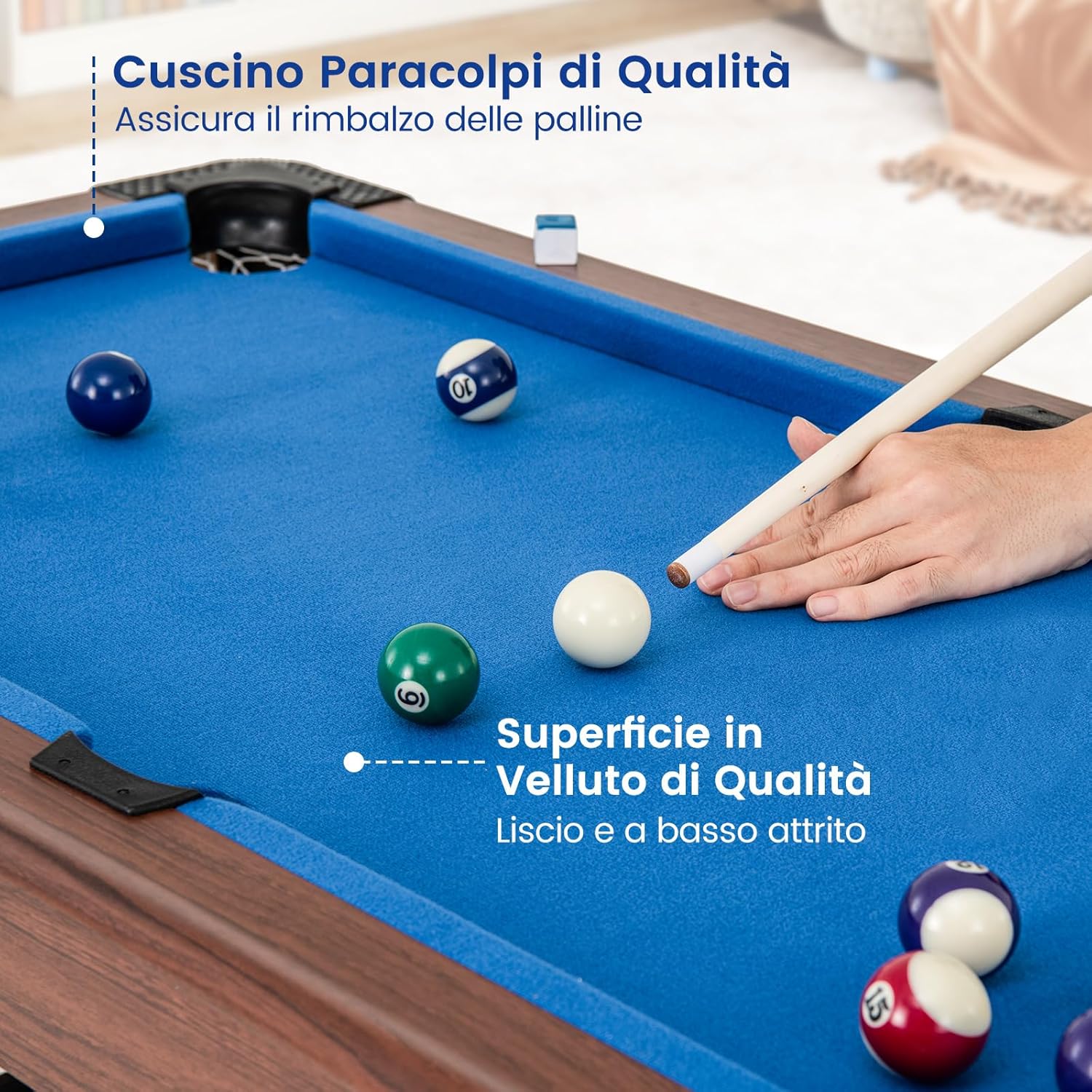 COSTWAY Tavolo da Biliardo, Tavolo da Gioco Biliardo in Legno con Set di Palline 2 Steccette 2 Gessi Triangolo Spazzola, Mini Tavolo da Biliardo per Sala Giochi bar Palestra, 122x61x76 cm