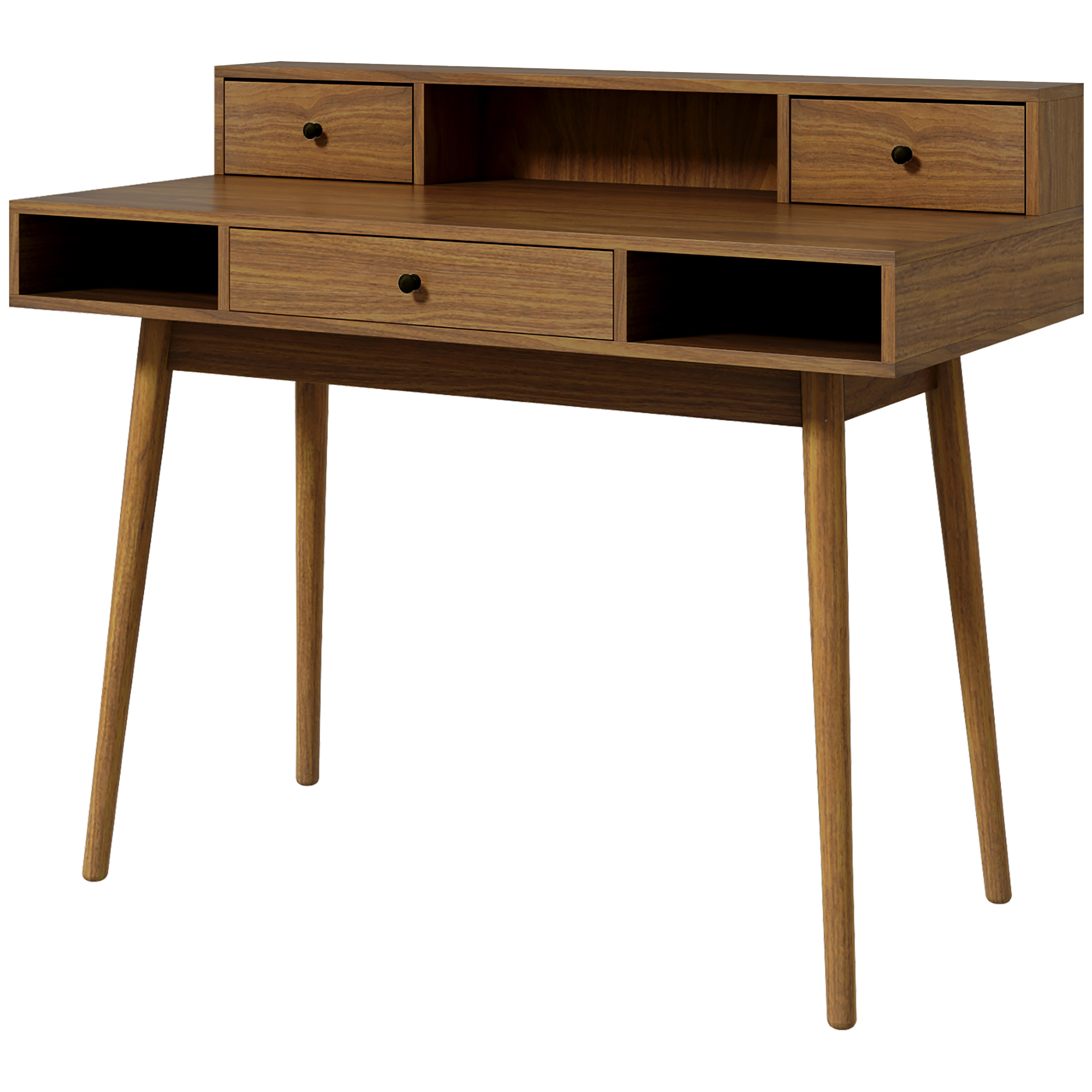 HOMCOM Schreibtisch Arbeitstisch Vintage-Design mit 3 Schubladen 3 Fächern Massivholzbeinen 110 x 54 x 91,5 cm Nussbaum-Optik