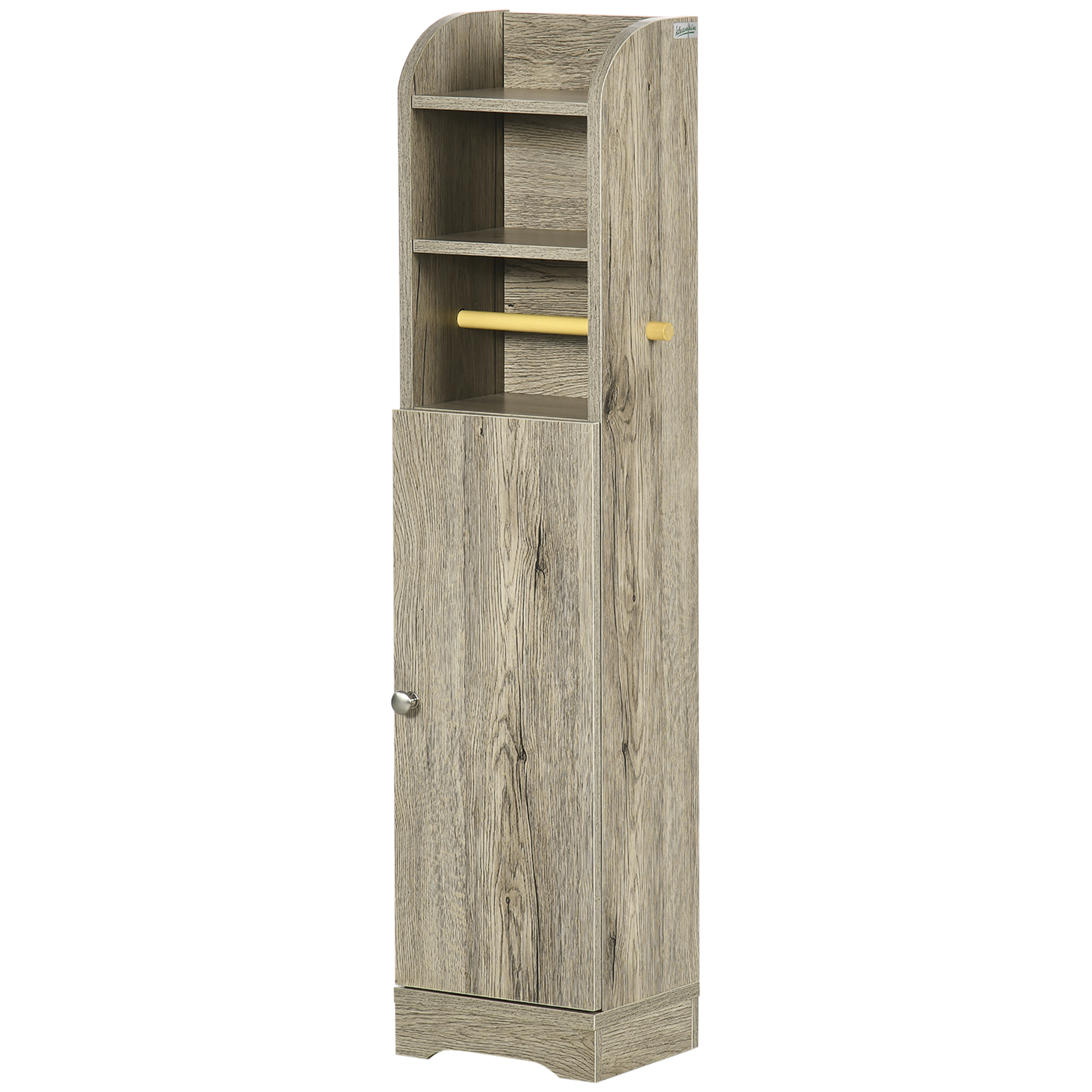 kleankin Niedriges Badezimmermöbel mit 1 offenen oberen Regal, 2 Fächern und 1 Schrank 23 x 18 x 100 cm grau