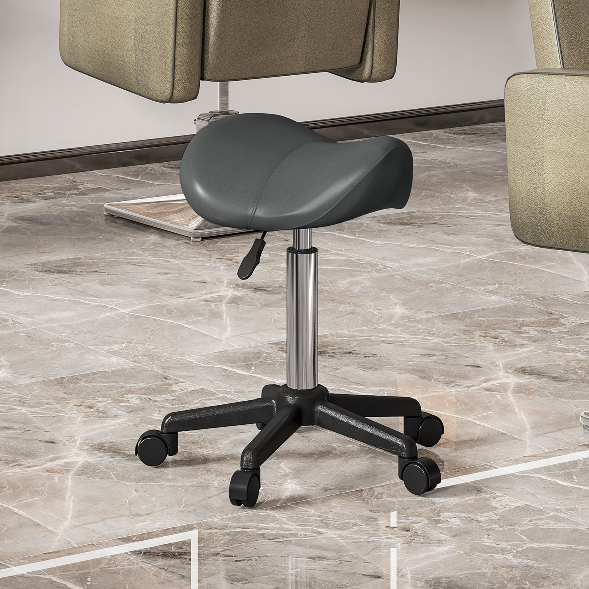 HOMCOM Rollhocker, Arbeitsstuhl mit Höhenverstellung 45-57 cm und ergonomischem Sattel, 48x47x45-57cm, Grau