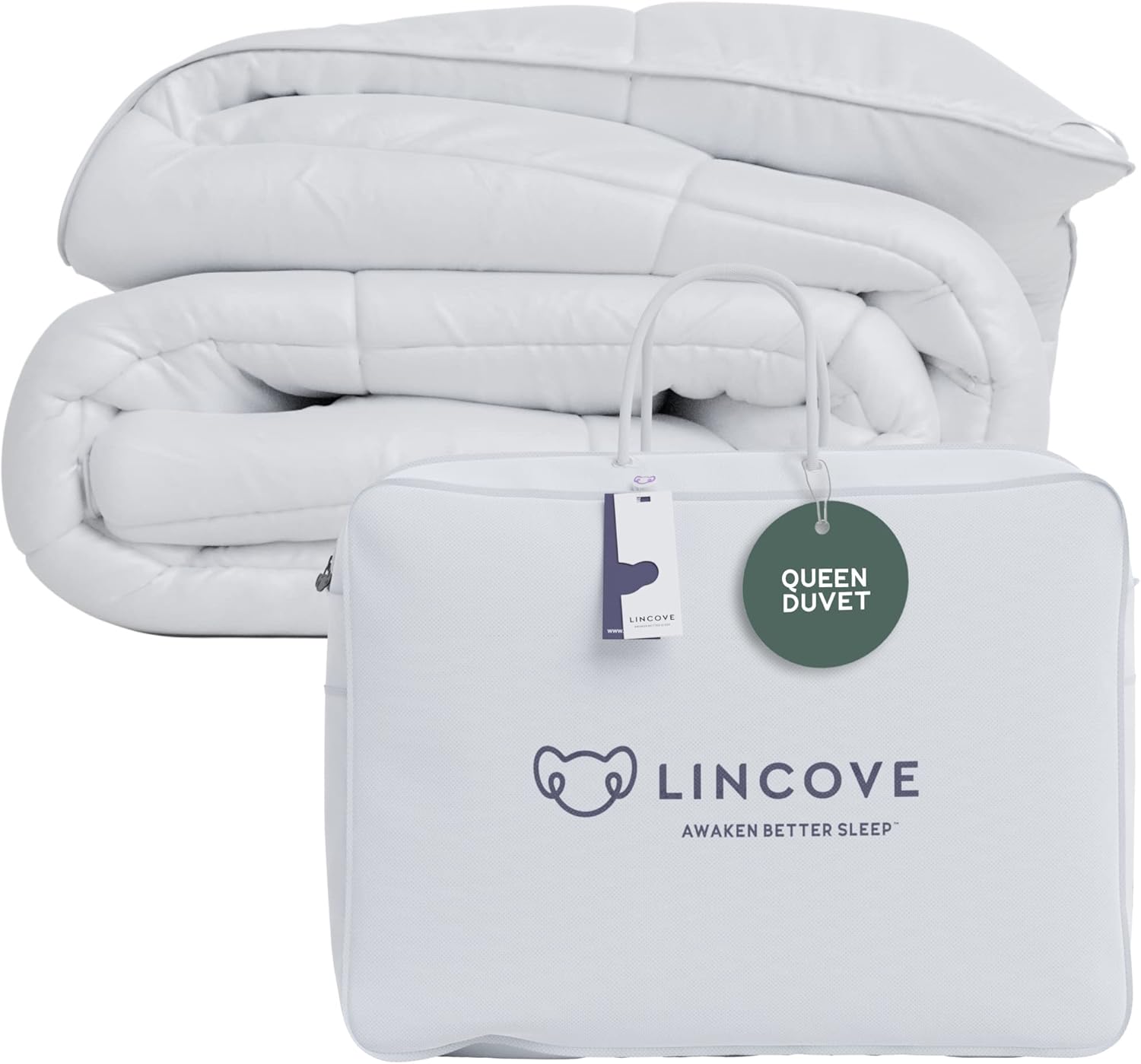 Lincove Canadian Down Comforter – Extremely Soft and Lightweight Duvet Insert – Corner Loops in Each Corner, 600 Thread Count - 100% Cotton Sateen Shell, Queen