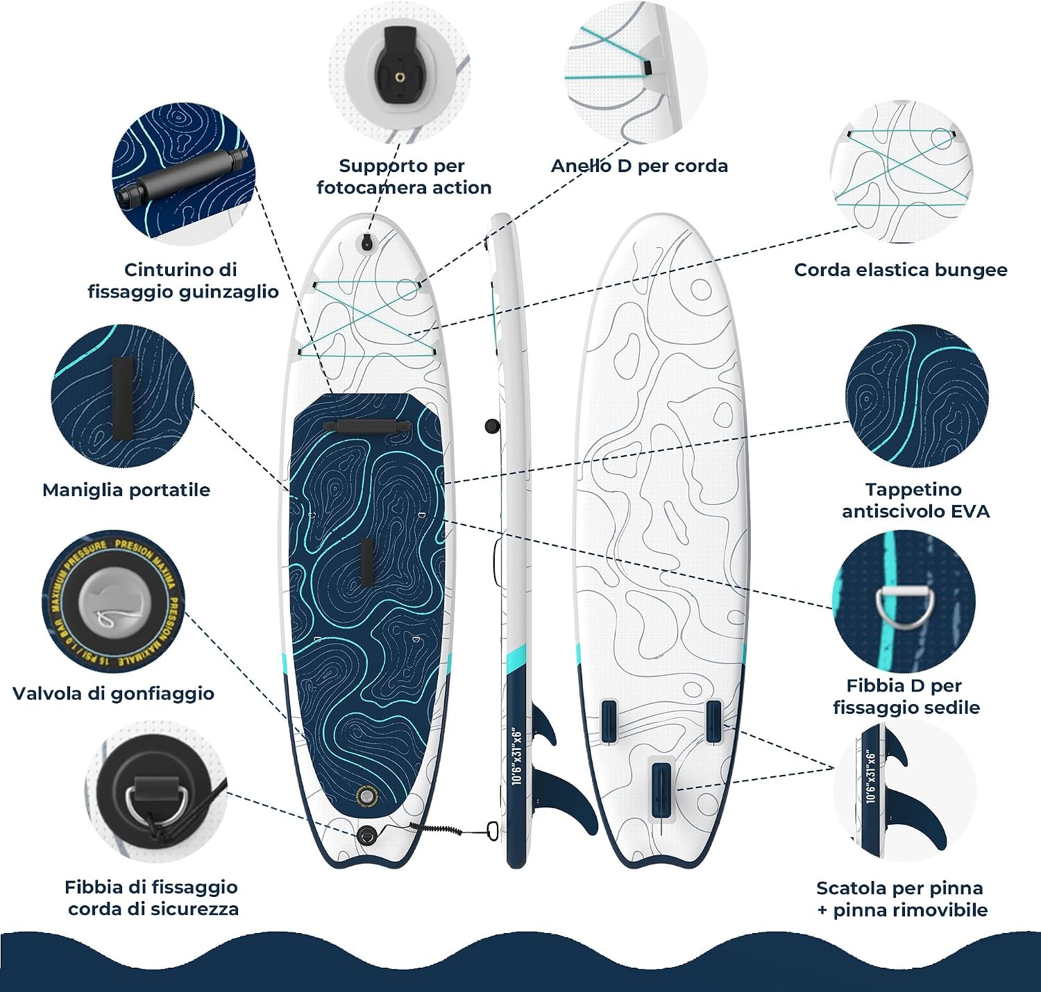 Devoko Tavola SUP Gonfiabile 330cm | Sup 2-in-1 con Sedile Kayak & Accessori, 130kg Max - Ideale per Surf, Pesca, Yoga