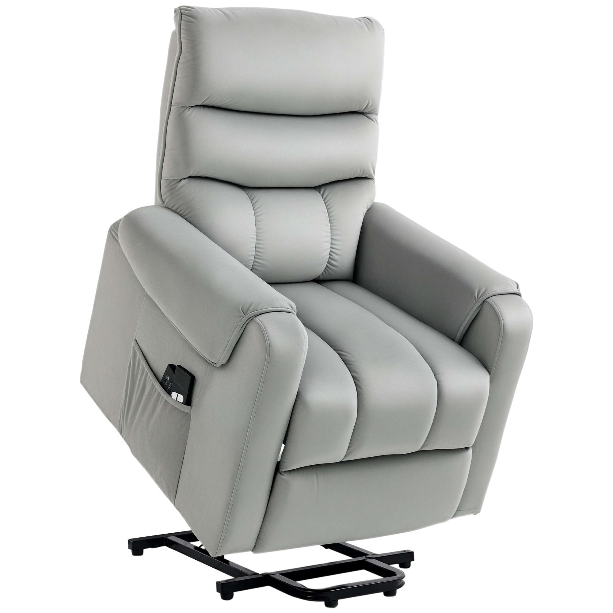 HOMCOM Aufstehhilfe Relaxsessel TV Sessel mit schlaffunktion elektrischer Fernsehsessel mit Liegefunktion Samtartiges Polyester Metall Schaumstoff Hellgrau 79 x 97 x 103 cm