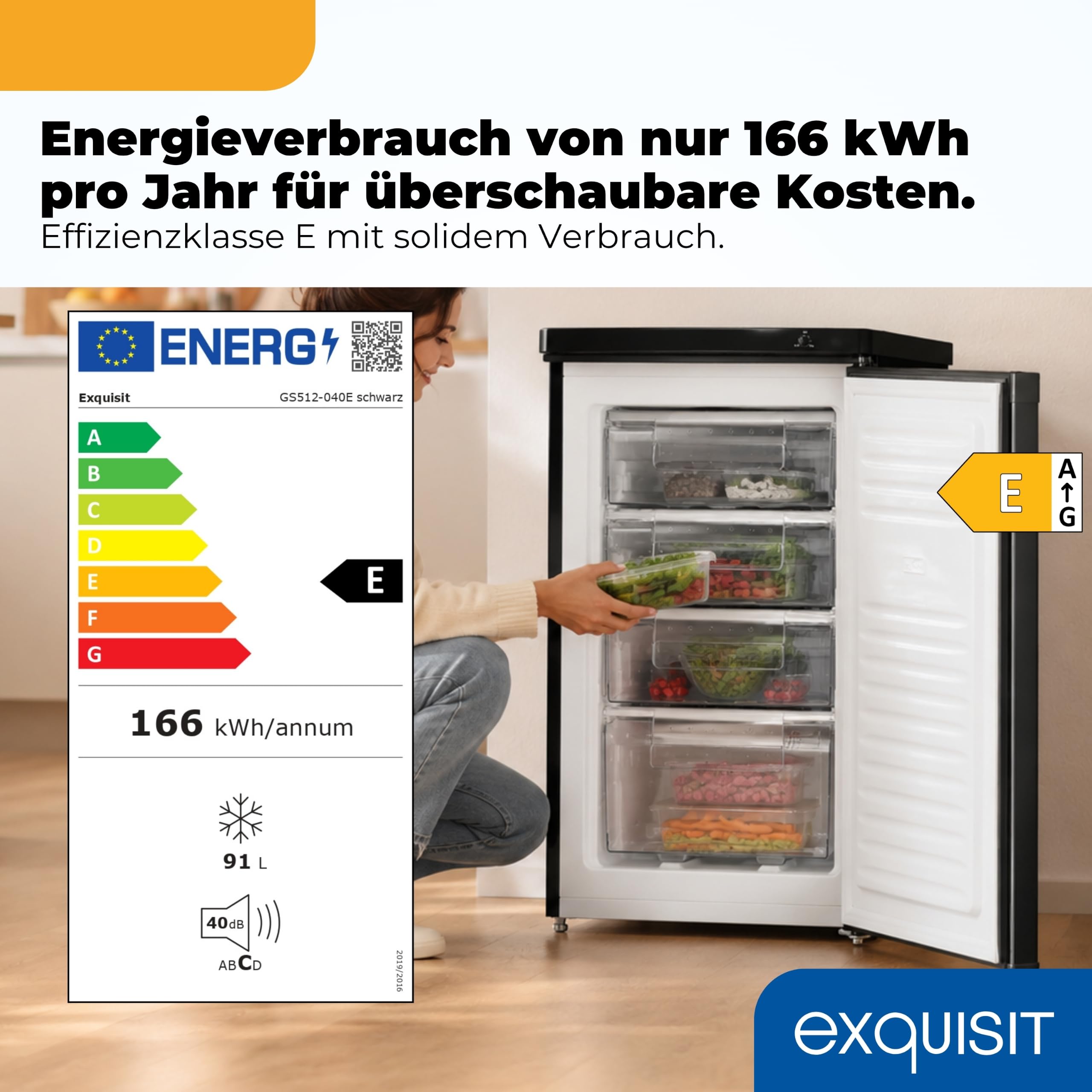 Exquisit GS512 040E Gefrierschrank 91 Liter mit 4 Schubladen für Haushalt Küche Vorratslagerung