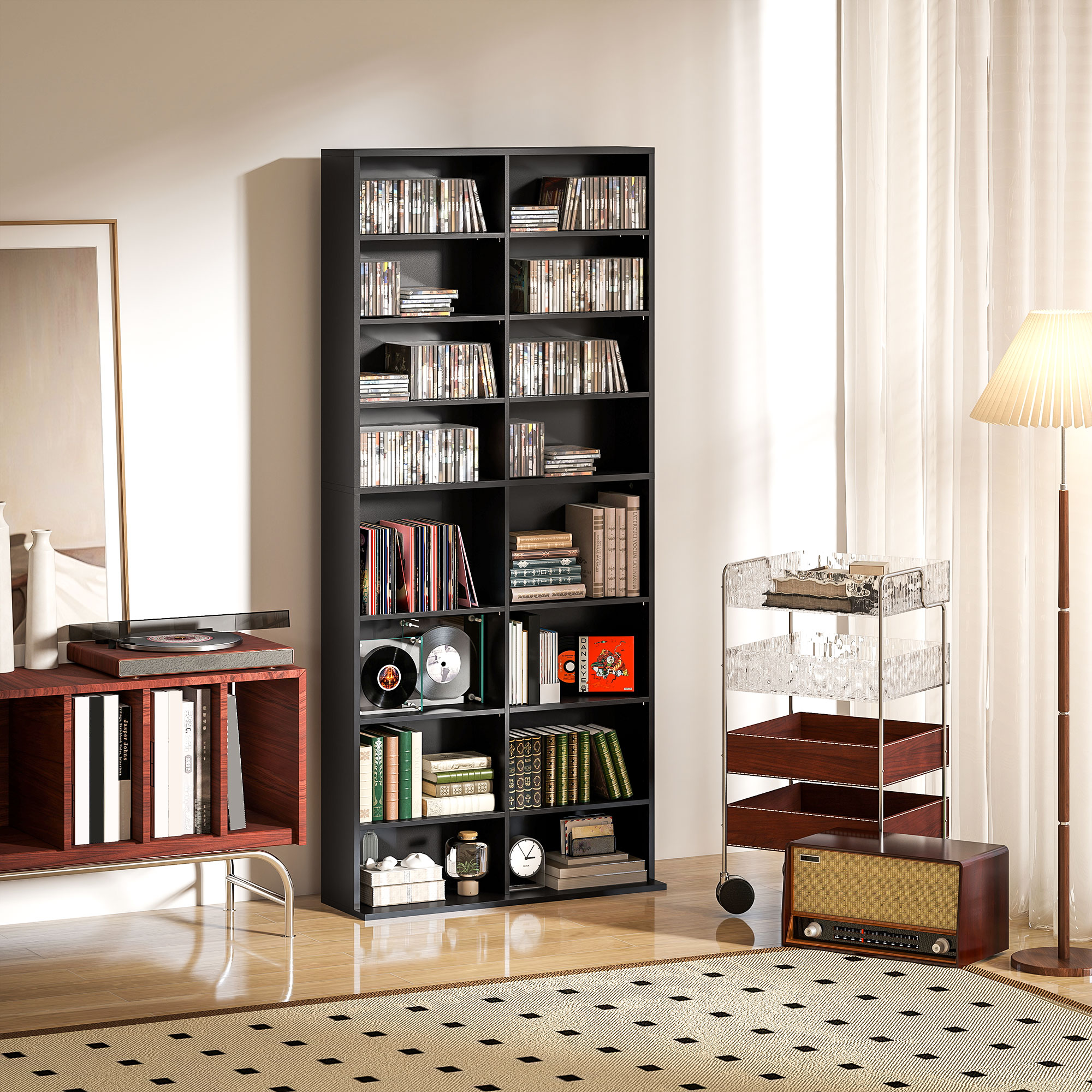 HOMCOM CD-Regal mit 14 verstellbaren Regalen, Kapazität 640 CDs/360 DVDs, 78,5x24x175 cm, Schwarz