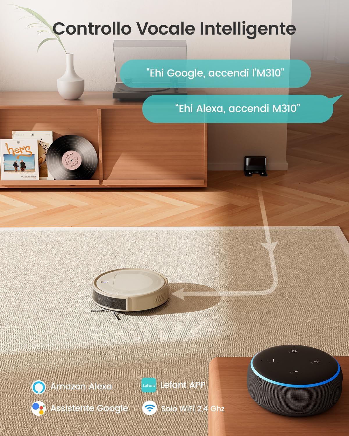 Lefant Robot Aspirapolvere con 2200Pa, Senza Grovigli,7,6cm Ultra Sottile,Autocaricante,Wi-Fi/App/Alexa,120 Minuti,6 Modalit脿 di Pulizia,Ideale per Peli di Animali Domestici,Pavimenti Duri M210-Pro