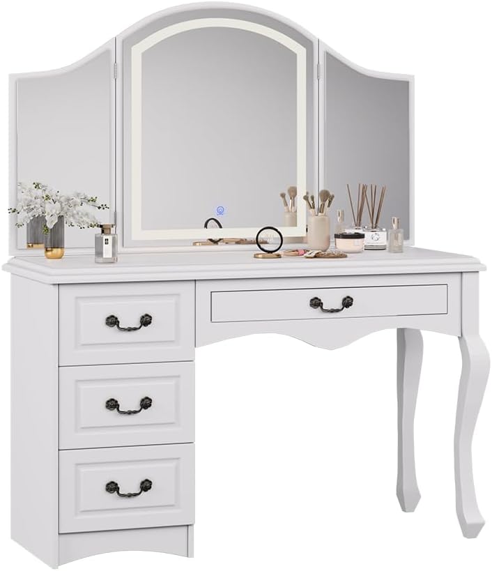 Vicco Belle White Dressing Table 120cm with Dimmable LED Lighting