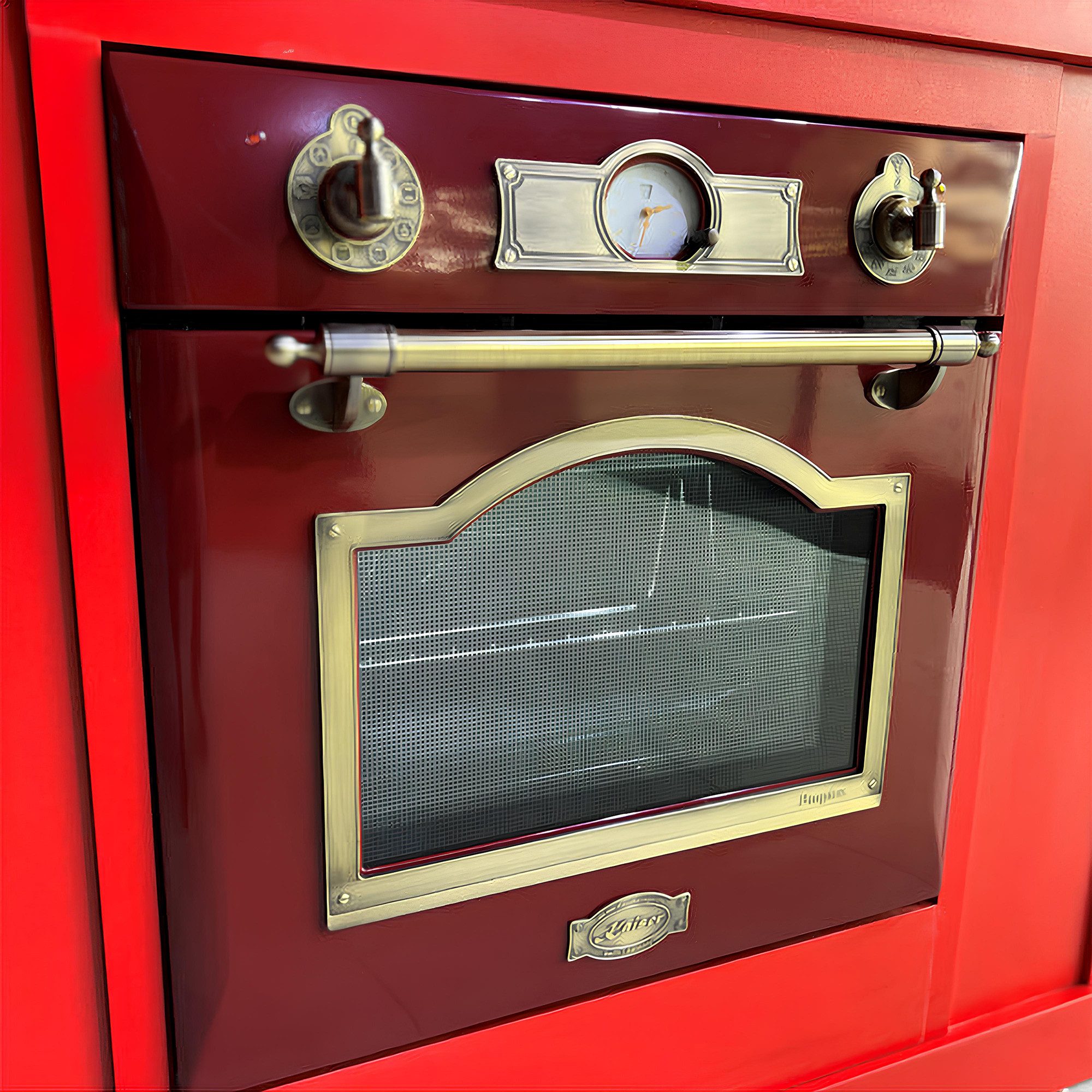 Einbaubackofen Kaiser Empire EH 6355 Backofen 60 cm Autark, Elektro Einbaubackofen, Teleskop-System, 67L, 8 Funktionen, Metall Dekor Exklusiver Retro Backofen EH 6355