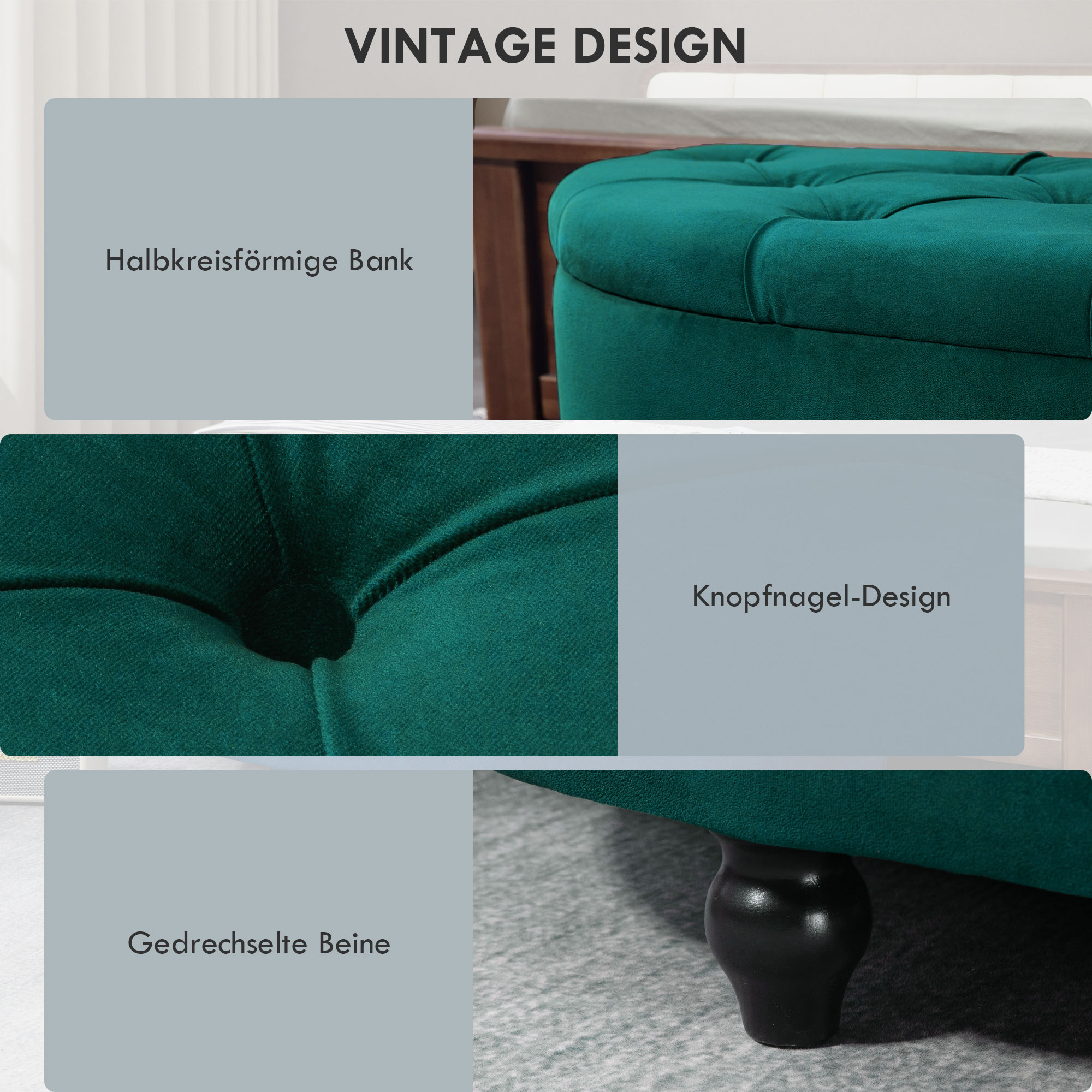 Kruk met Opbergruimte, 2-in-1 Poef, Gepolsterd, Fluwelen Bekleding, Hydraulische Dempers, 120 x 46 x 42 cm, Donkergroen