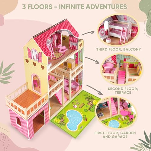 Green series Kinderplay Casa Delle Bambole   Legno, GS0020 : Amazon.it: Giochi e giocattoli