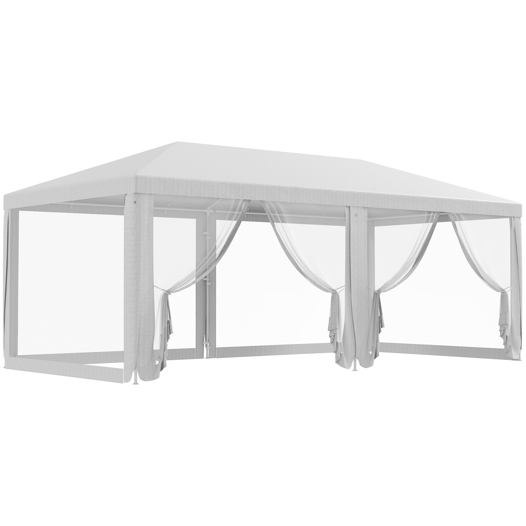 Outsunny Garten Empfangszelt Pavillon mit 6 abnehmbaren Seitenwänden, Maße 6L x 3B m, für Partys, Veranstaltungen, Weiß
