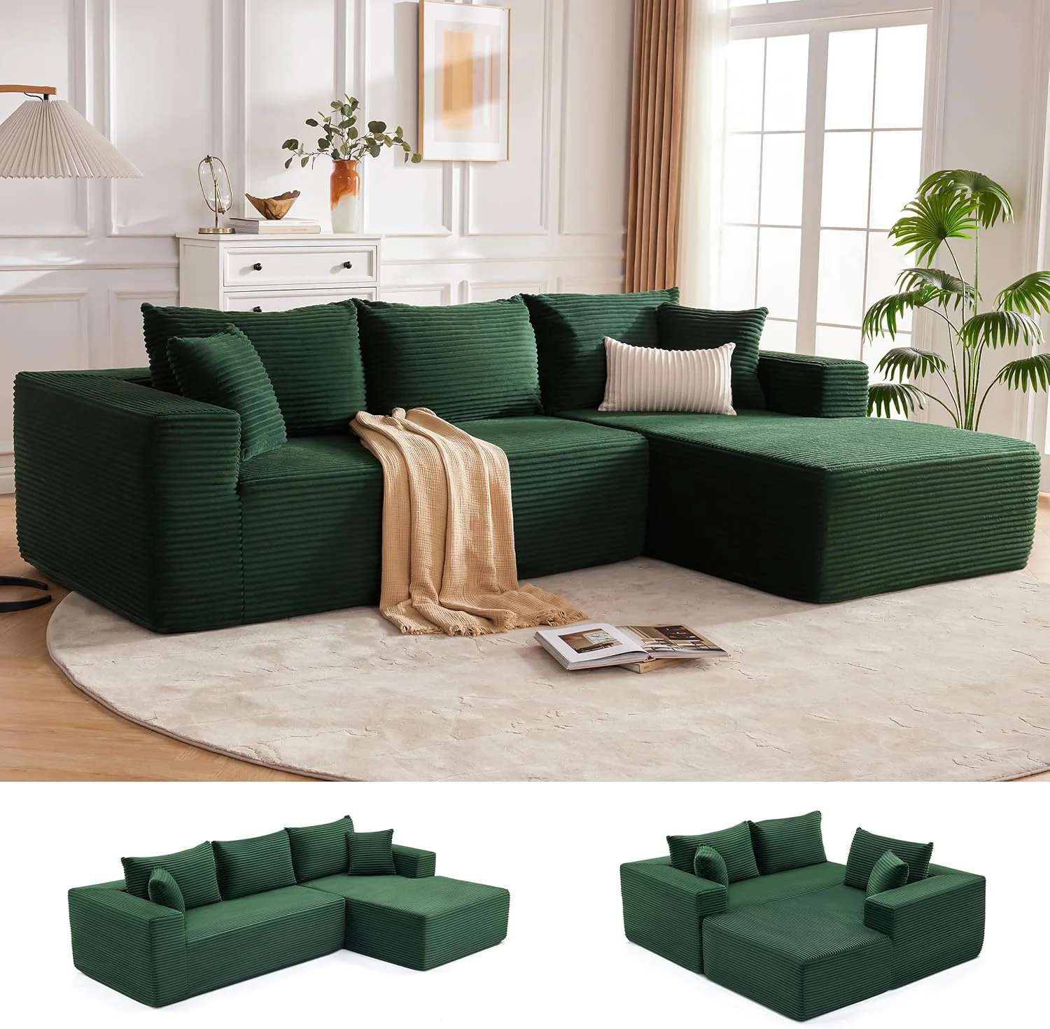 110” Cloud Sectional Couch, Boneless Sofa for Living Room, Modular Sectional Sofa with Deep Seat, Fluffy Couch with L-Shaped Chaise, No Assembly Required (Right-Facing Chaise, Dark Grey)