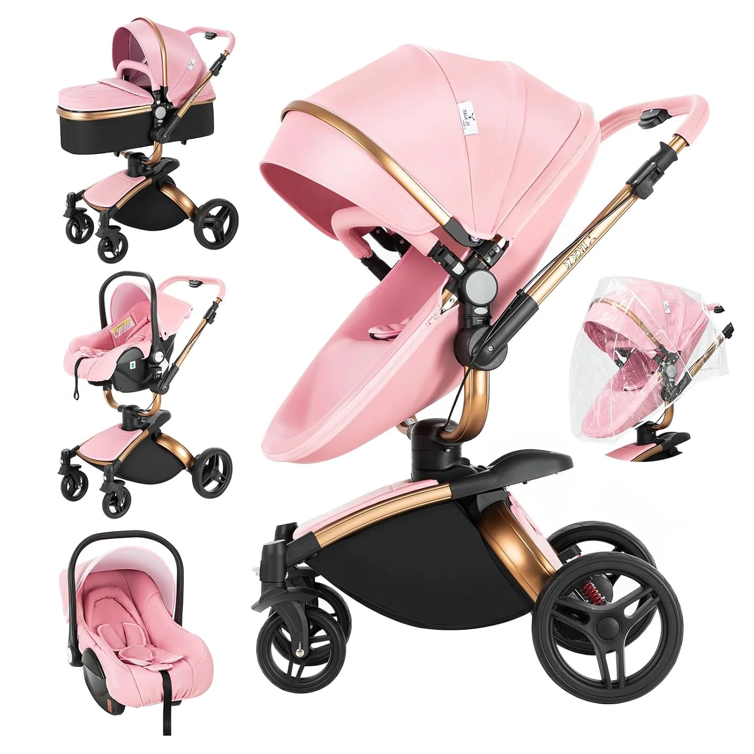3 in 1 Kombikinderwagen 3 in 1 Reisesysteme Kinderwagen Infant Hochlandschaft Liegender Buggy Kinderwagen Neugeborenen Kinderwagen Faltbarer Standardkinderwagen (906 White)