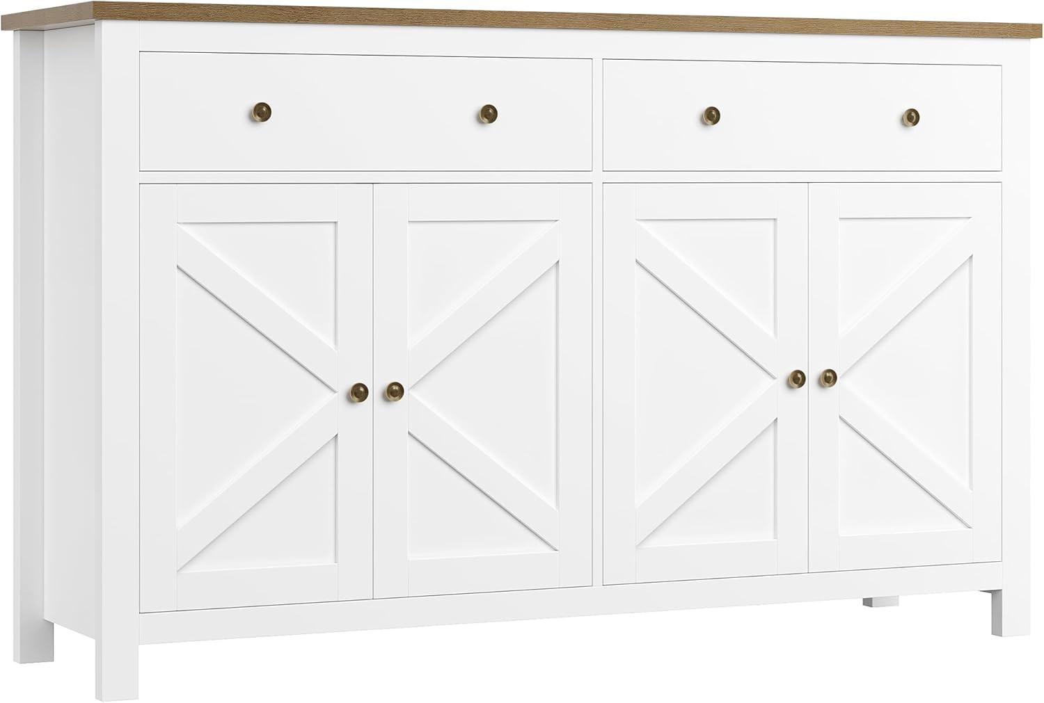 FirFurd Sideboard 140cm Breit Küchenschrank mit Arbeitsplatte Buffetschrank mit 2 Schubladen 4 Türen Küchenbuffet mit verstellbaren Ablagen für Wohnzimmer Küche Esszimmer 140x40x89 cm weiß