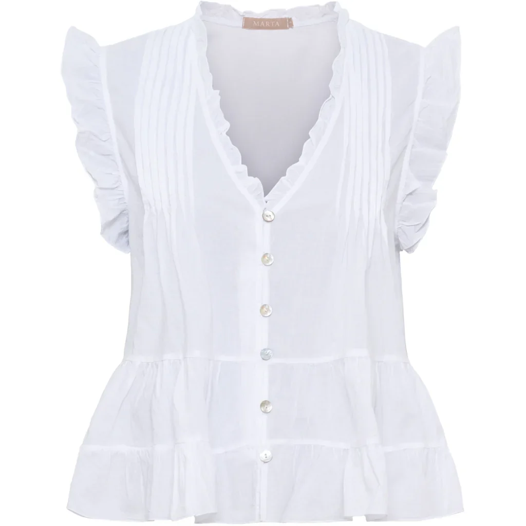 Ruffle Peplum Top �C White | Women's Luxury Cotton Top