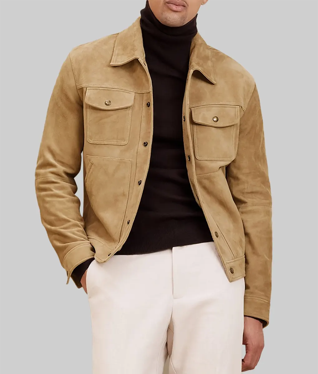 Wayne Camel Brown Suede Trucker Jacket