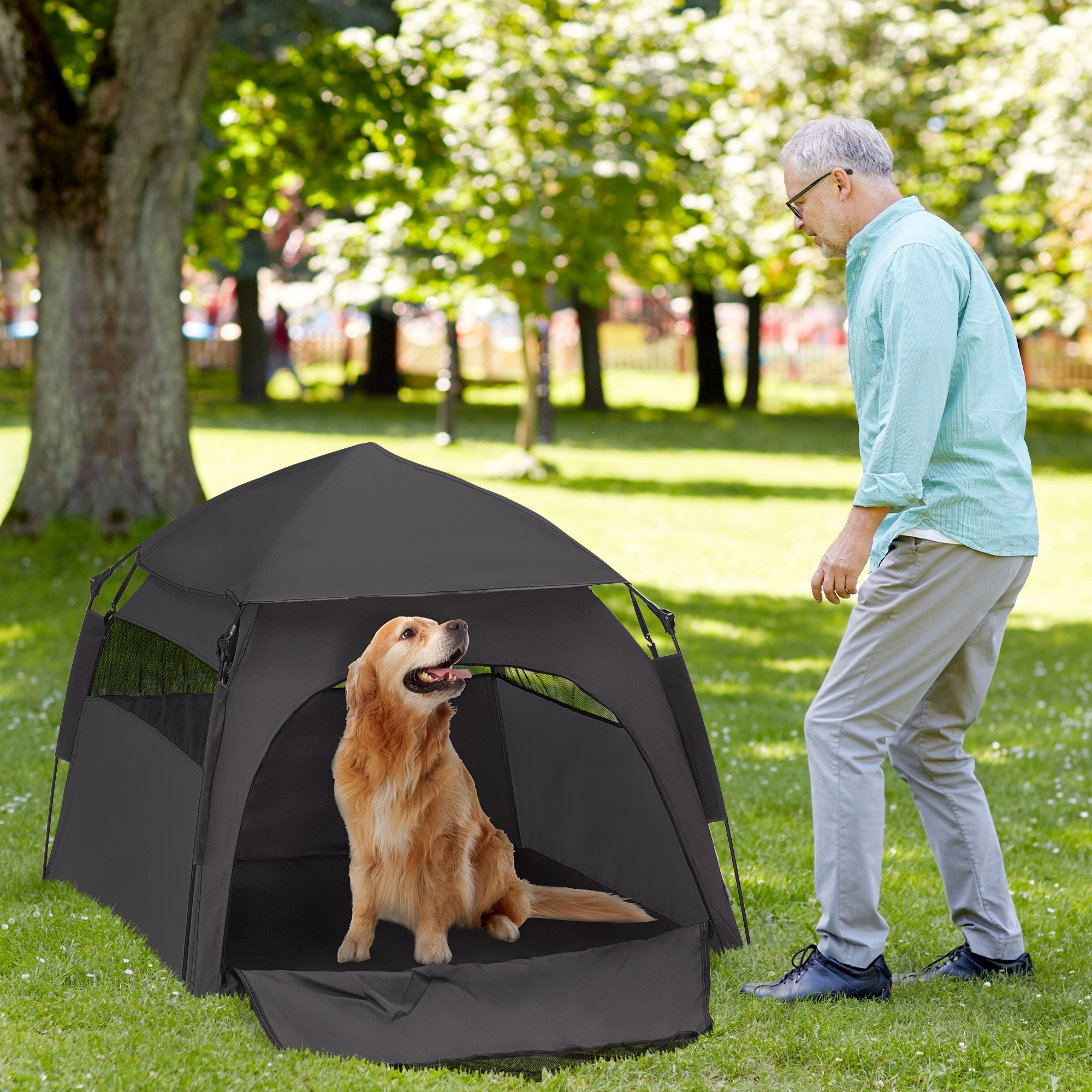 PawHut Haustierzelt, Hundezelt, klappbar, wetterbeständig, Hundehütte, für große Hunde, Schwarz