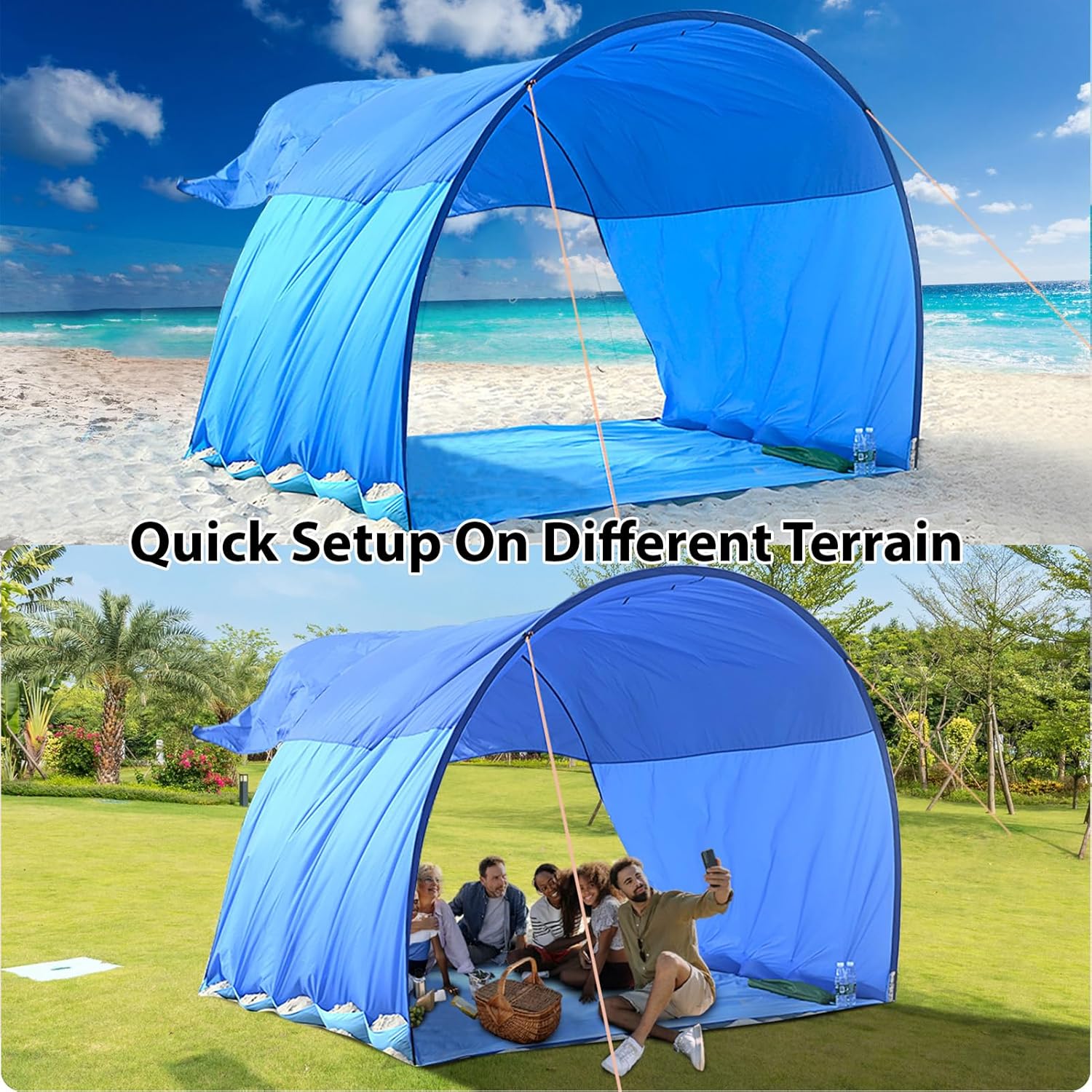 TOMSHOO Strandmuschel, Quick-Up Strandzelt für 4–6 Personen, Schnell aufbaubares Beach Tent mit windstabiler Konstruktion, großer Innenraum, Mehrpunkt-Befestigung, tragbar für Strand, Camping & Park