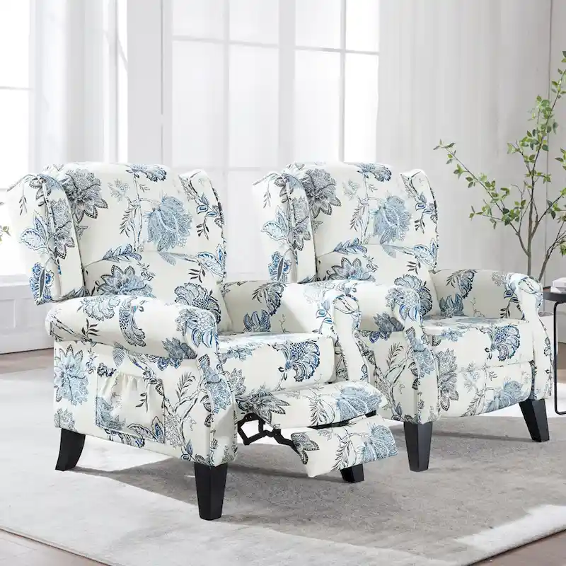Manual Pushback Recliner Adjustable Accent Chair Wingback Armchair Set of 2