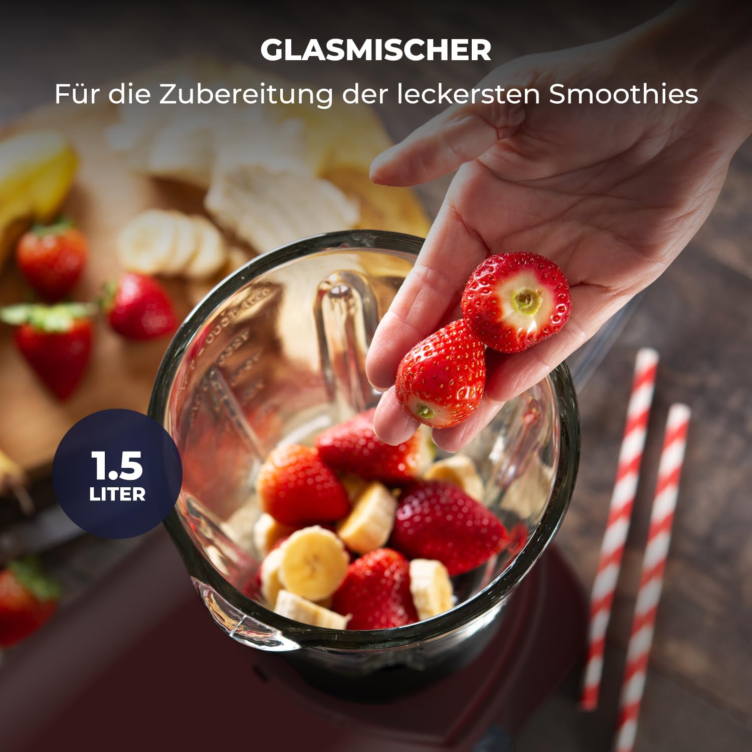 6-in-1 Küchenmaschine – 2000W – Mit Fleischwolf, 1,5L Entsafter, Gemüseschneider und Mehr – Knetmaschine mit 6,2L Rührschüssel, Rührhaken, Knethaken, Schlagbesen und Spritzschutz (Rot)