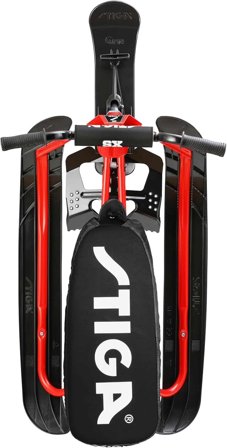 STIGA Snowracer Curve SX – Robuster Schlitten mit BMX-Lenker, Stahlrahmen, Bremse und Zugseilwinde – Lenkschlitten für Kinder ab 7 Jahren und Erwachsene, Max. 90 kg